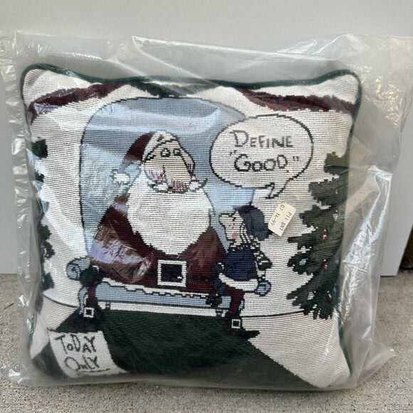 90s Shoebox Christmas Tapestry Pillow Hallmark 12" Define Good Santa Gag Gift - Picture 10 of 11
